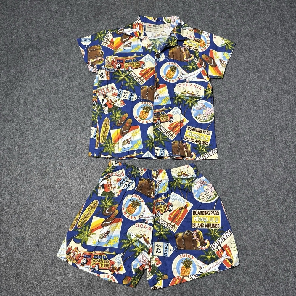 Royal Creations Boys Matching‎ Set Post Card Print Size 4Y Made In Hawaii Luau